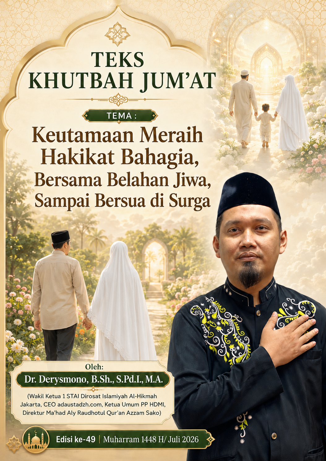 Teks Khutbah Jum’at  “Keutamaan Meraih Hakikat Bahagia, Bersama Belahan Jiwa, Sampai Bersua di Surga”  Oleh Dr. Derysmono, B.Sh., S.Pd.I., M.A.