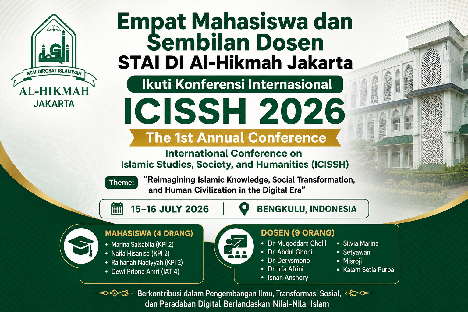Empat Mahasiswa dan Sembilan Dosen STAI DI Al-Hikmah Jakarta Ikuti Konferensi Internasional ICISSH 2026