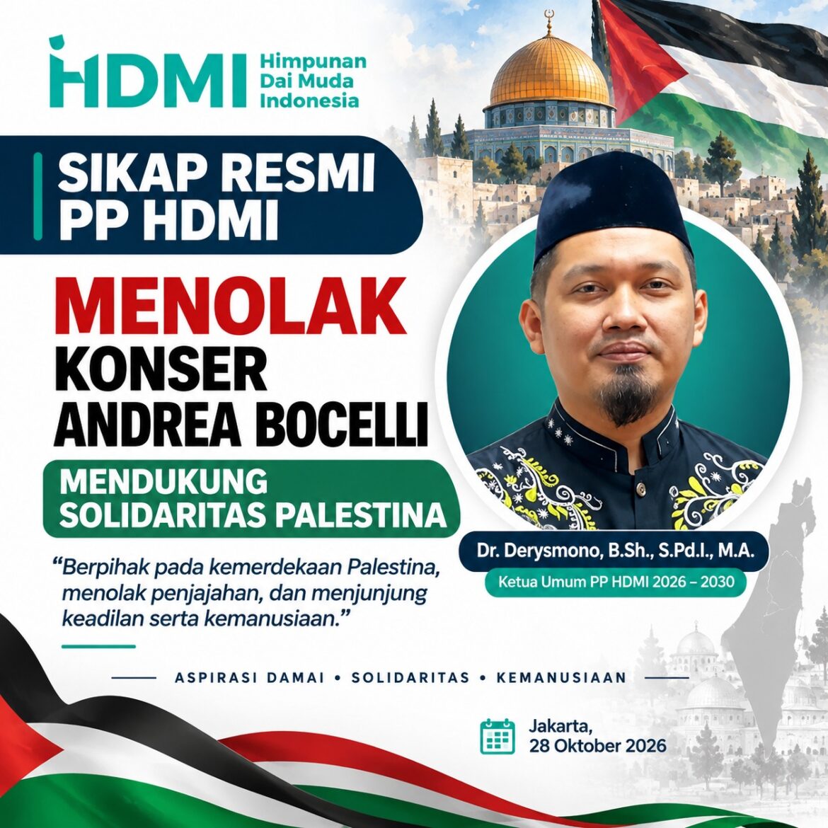PP HDMI MENOLAK KONSER ANDREA BOCELLI DAN MENDUKUNG GERAKAN SOLIDARITAS PALESTINA